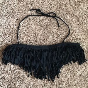 Black Fringe Bikini Top with Removable Straps